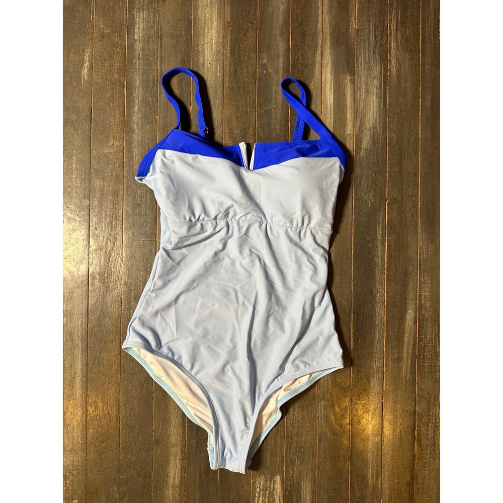 Herseas Blue Colorblock One Piece Swimsuit Adjustable Straps V-Neck Swimwear